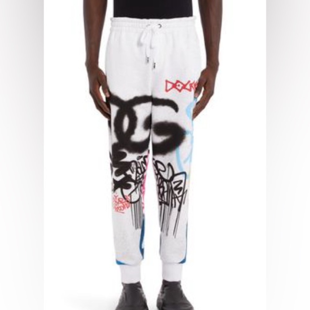Dolce & Gabbana Graffiti Embroidered Logo Print Cotton Joggers